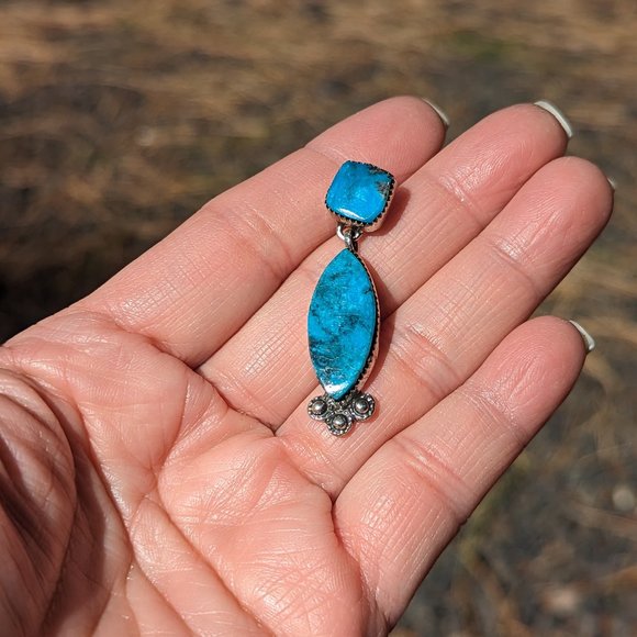 Navajo Women\'s 2-Part Dangle Earrings Stone Setting Native‎ American Jewelry